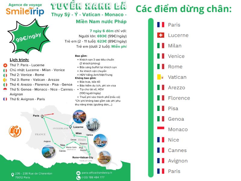 Các điểm dừng chân tại tuyến xanh lá