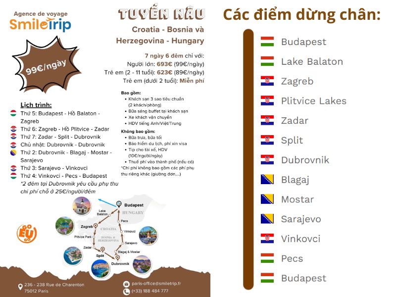 Các điểm dừng chân của tuyến nâu
