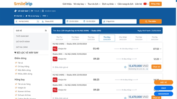 Chỉ cần một lần search có thể trả kết quả của tất cả các hãng bay cùng một lúc