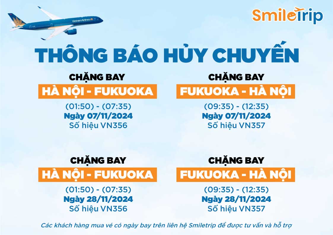 Thông báo Hủy chuyến bay của Vietnam Airlines tháng 11/2024