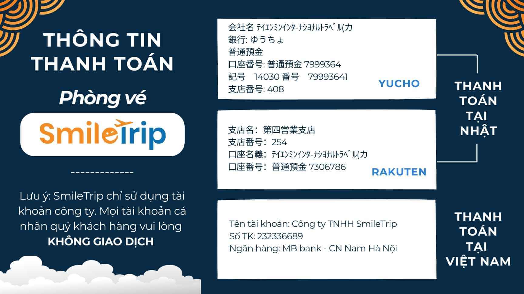 Chỉ giao dịch với tài khoản chính thức của SmileTrip