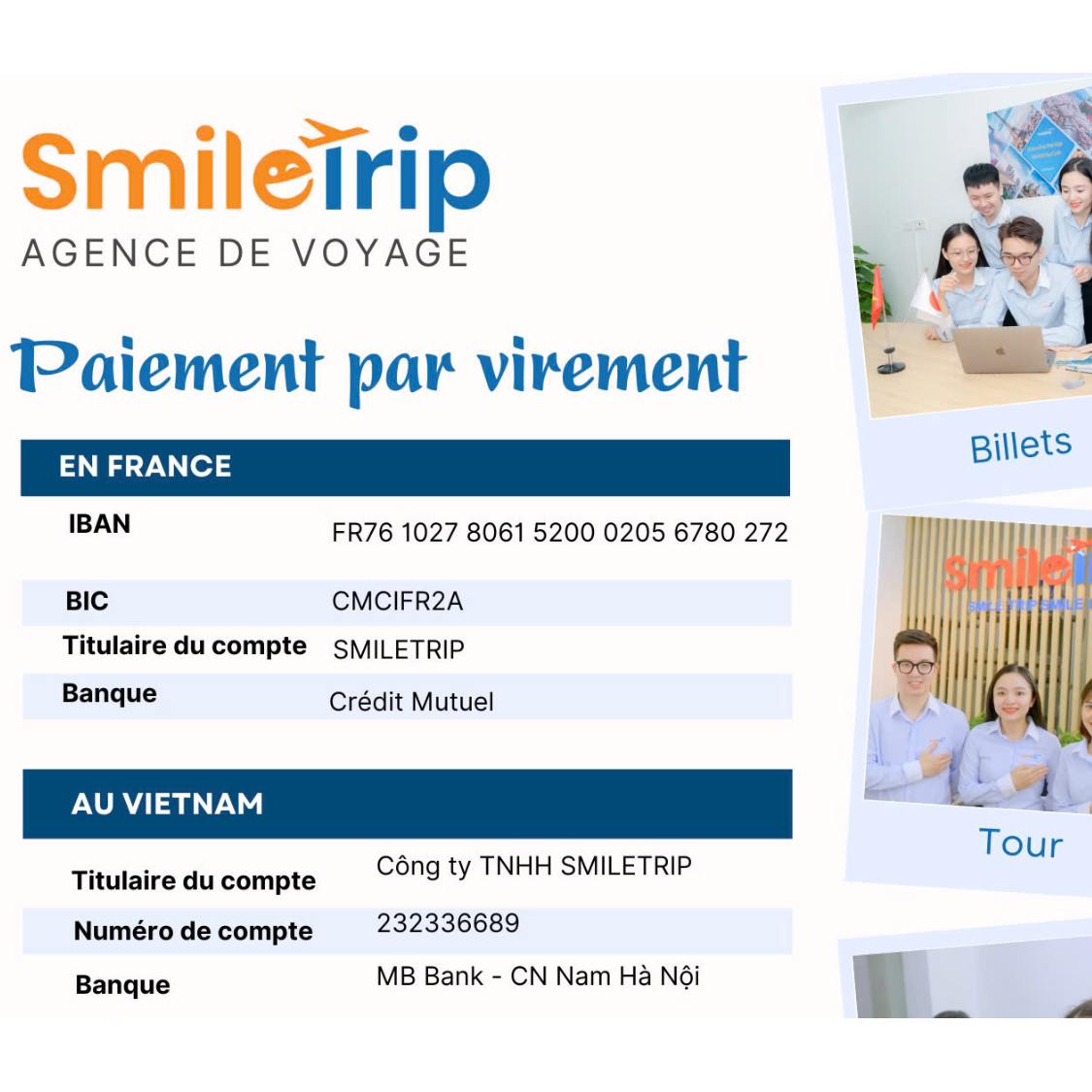 Chỉ giao dịch với tài khoản chính thức của SmileTrip