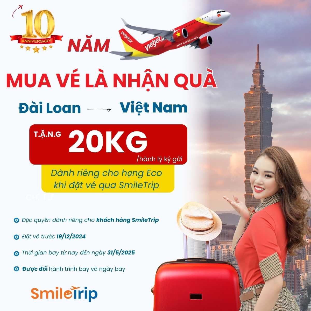 Kỷ Niệm 10 Năm Cất Cánh: VietJet Air Khuyến Mãi Đặc Biệt Từ Đài Loan Đến Việt Nam