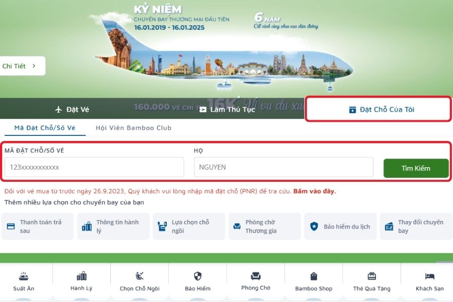 Cách kiểm tra thông tin vé máy bay Bamboo Airways trên website