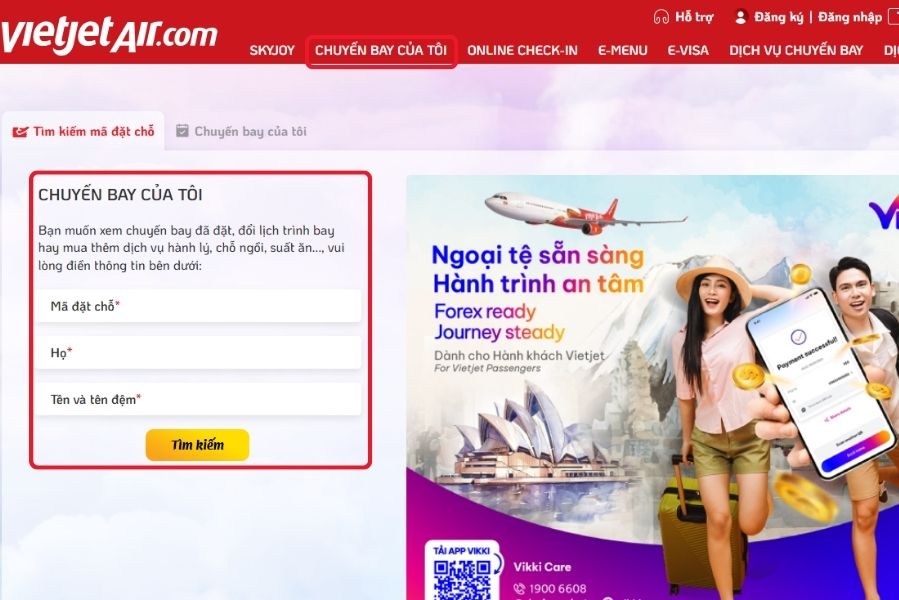 Cách kiểm tra thông tin vé máy bay VietJet Air trên website