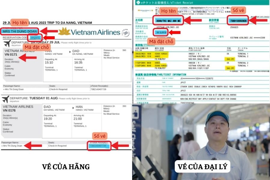 Vé máy bay điện tử của Vietnam Airlines của hãng và đại lý khác nhau