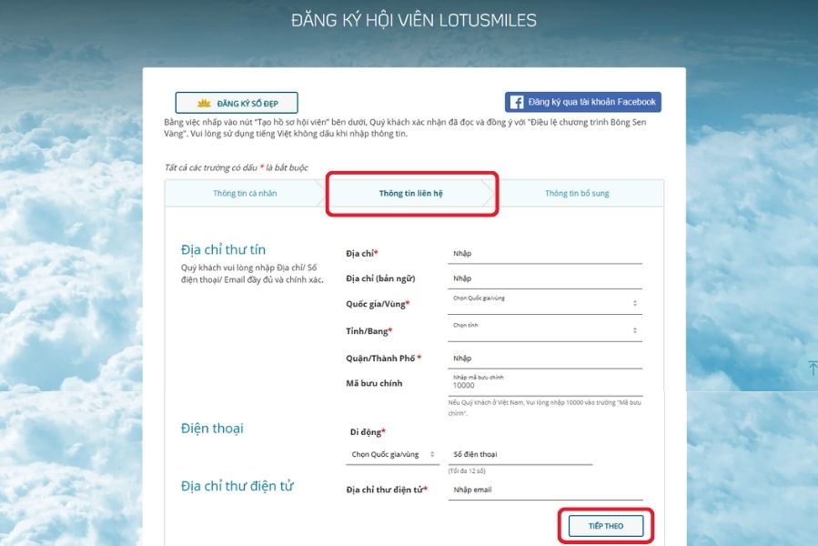 Điền thông tin liên hệ để đăng ký Bông Sen Vàng