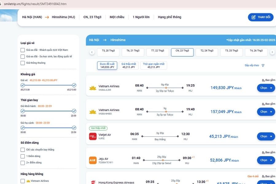 Đặt vé máy bay đi Hiroshima tại website của SmileTrip