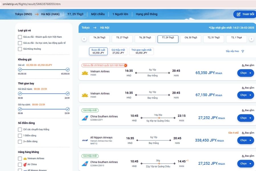 Truy cập website SmileTrip để cập nhật các chuyến bay từ Nhật và Pháp về Việt Nam