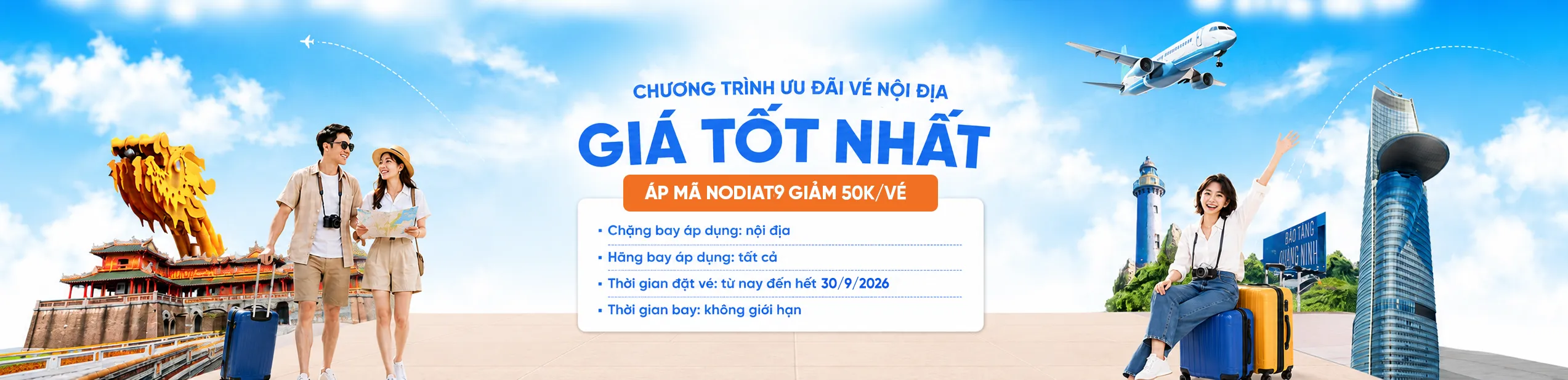 ƯU ĐÃI VÉ NỘI ĐỊA THÁNG 9 – BAY KHẮP VIỆT NAM, GIÁ TỐT NHẤT